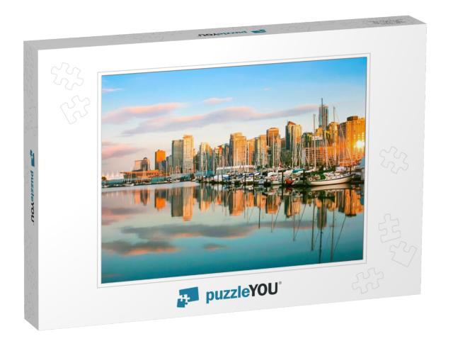 Beautiful View of Vancouver Skyline with Harbor At Sunset... Jigsaw Puzzle