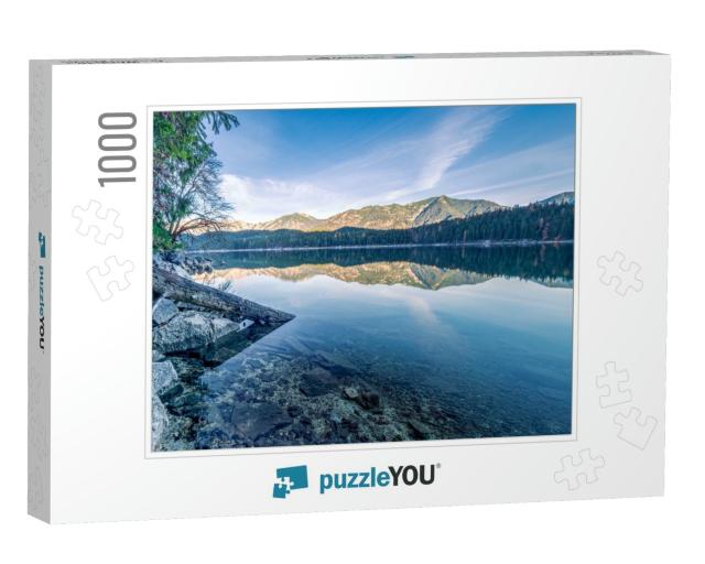 Autumn View to the Eibsee & the Zirmerskopf in the Mirror... Jigsaw Puzzle with 1000 pieces