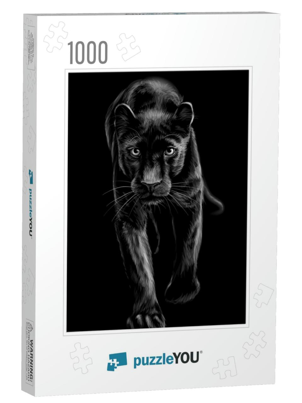 Panther. Artistic, Sketchy, Black & White Portrait of a W... Jigsaw Puzzle with 1000 pieces