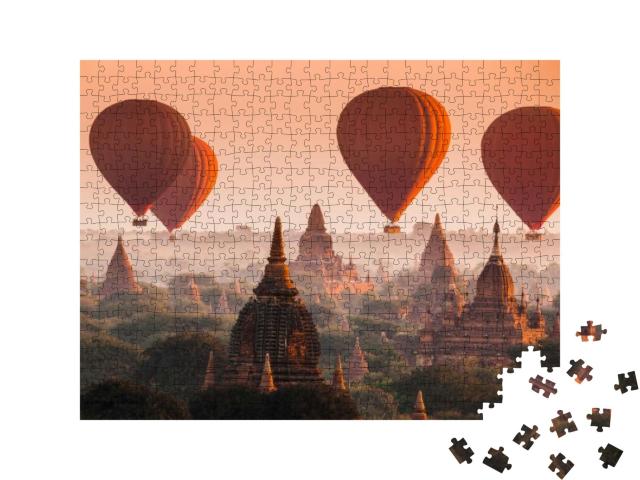 Hot Air Balloon Over Plain of Bagan in Misty Morning, Mya... Jigsaw Puzzle with 500 pieces