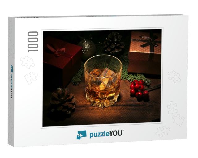Glass with Cognac or Whiskey, Christmas Balls & Candles... Jigsaw Puzzle with 1000 pieces