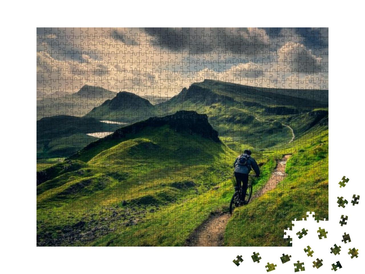 Mountain Biker Riding Through Rough Mountain Landscape of... Jigsaw Puzzle with 1000 pieces