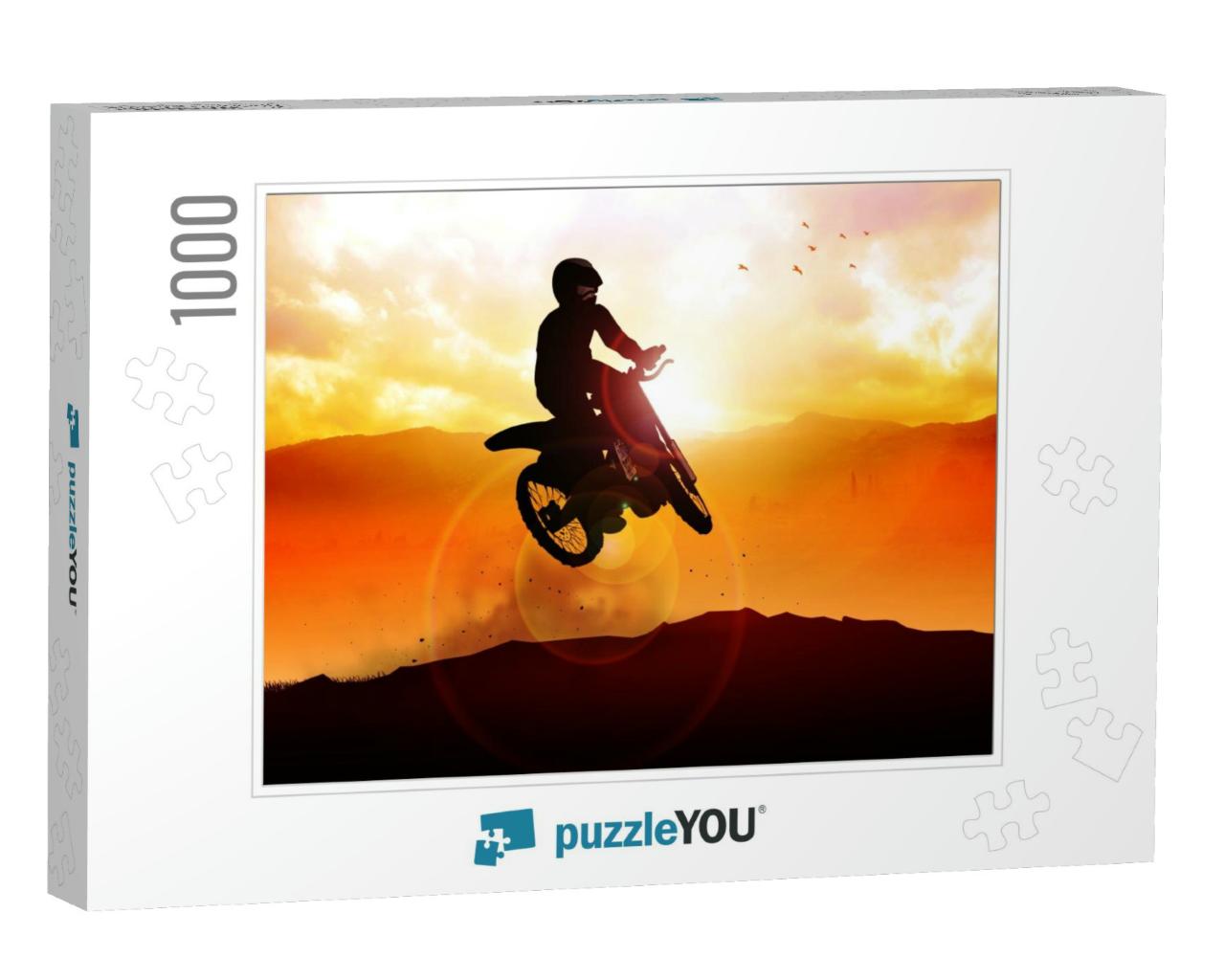 Silhouette of a Man Figure Riding a Motocross... Jigsaw Puzzle with 1000 pieces