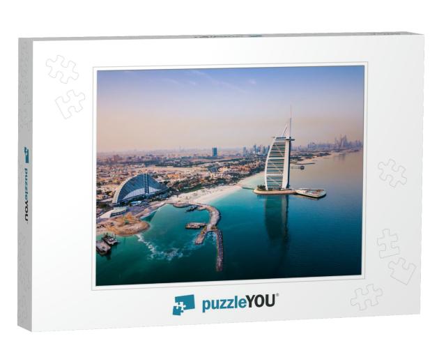 Burj Al Arab Luxury Hotel & Dubai Marina Skyline in the B... Jigsaw Puzzle