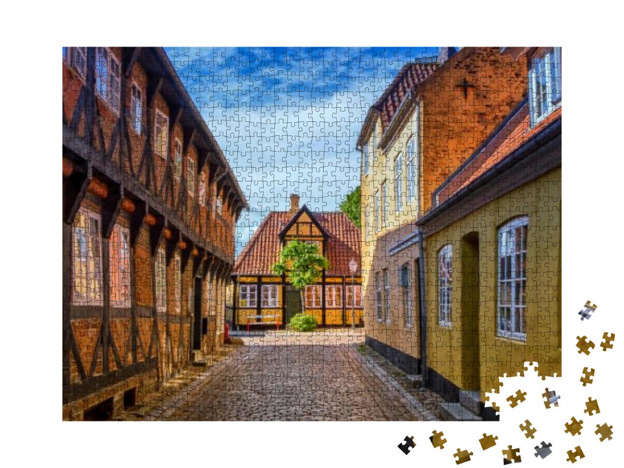 Street & Houses in Medieval Ribe Town, Denmark... Jigsaw Puzzle with 1000 pieces
