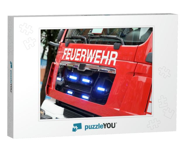 German Fire Engine in Action with Alarm Light / Feuerwehr... Jigsaw Puzzle