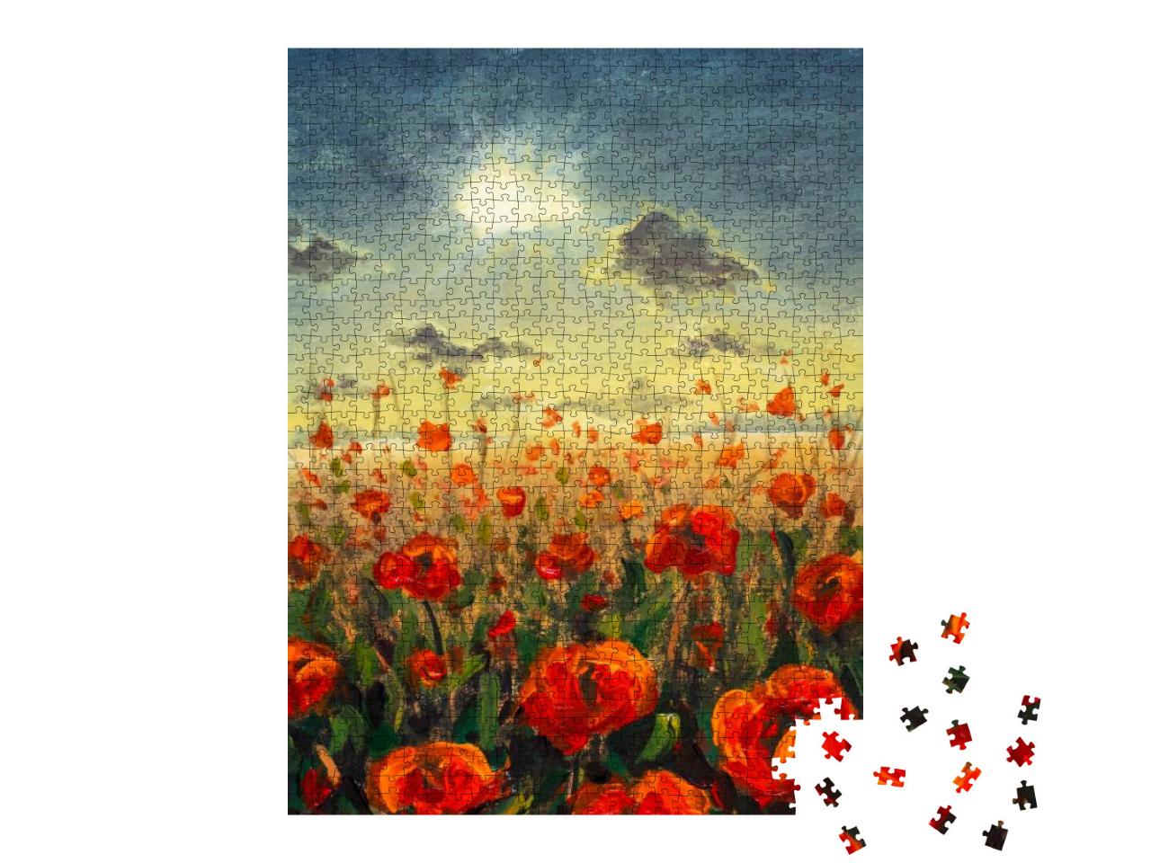 Field of Red Poppies Flowers Impressionism Modern Oil Pai... Jigsaw Puzzle with 1000 pieces