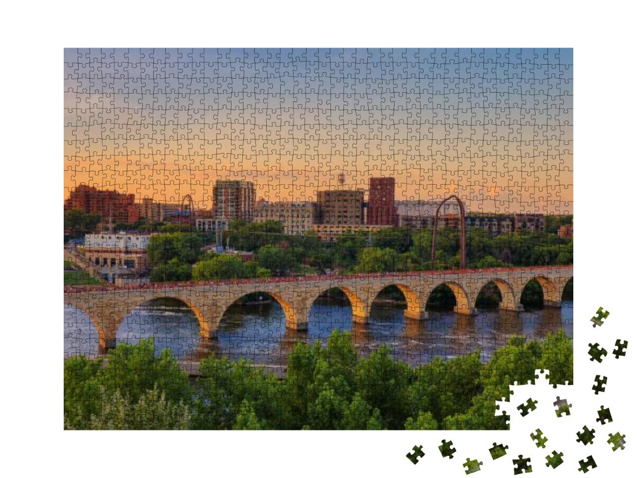 Minneapolis Minnesota At Sunset on the Mississippi River... Jigsaw Puzzle with 1000 pieces