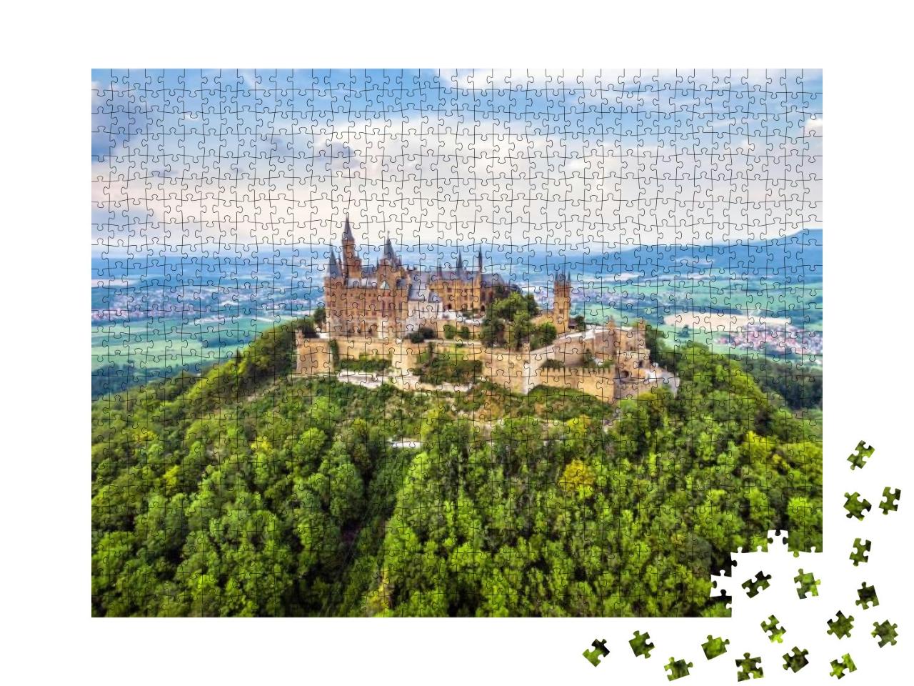 Aerial View of Hohenzollern Castle on Mountain Top, Old G... Jigsaw Puzzle with 1000 pieces