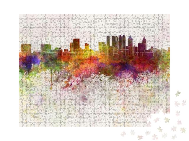 Atlanta Skyline in Watercolor Background... Jigsaw Puzzle with 1000 pieces