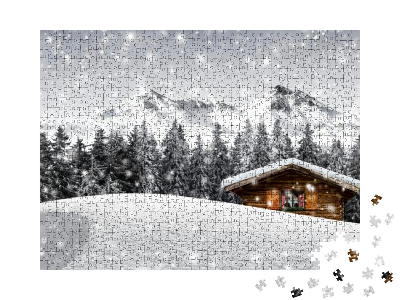 Cozy Snow Covered Ski Hut in the Mountains... Jigsaw Puzzle with 1000 pieces