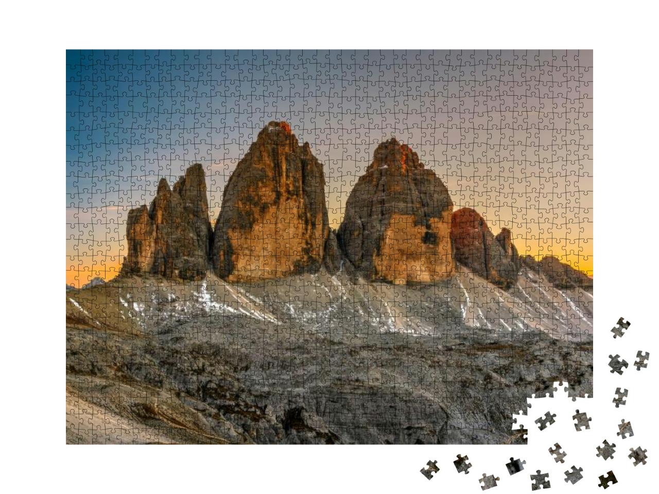 Tre Cime Di Lavaredo Peaks or Drei Zinnen At Sunset, Dobb... Jigsaw Puzzle with 1000 pieces