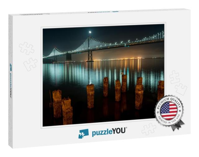 Moon Over the Oakland Bridge Late At Night... Jigsaw Puzzle
