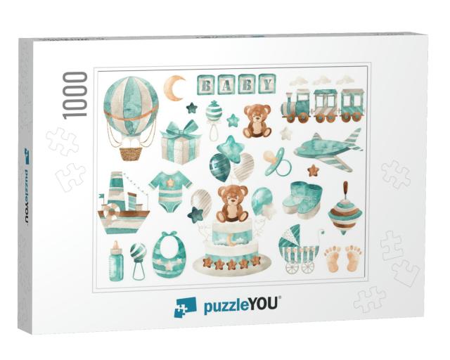Big Cute Set of Watercolor Isolated Elements for A... Jigsaw Puzzle with 1000 pieces