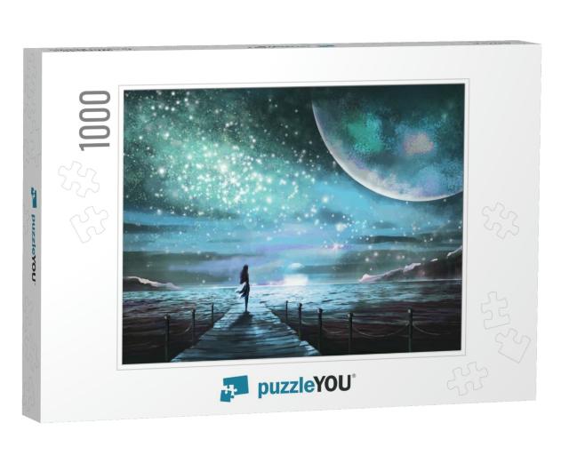 Fantasy Illustration with an Unknown Planet & Milky Way... Jigsaw Puzzle with 1000 pieces