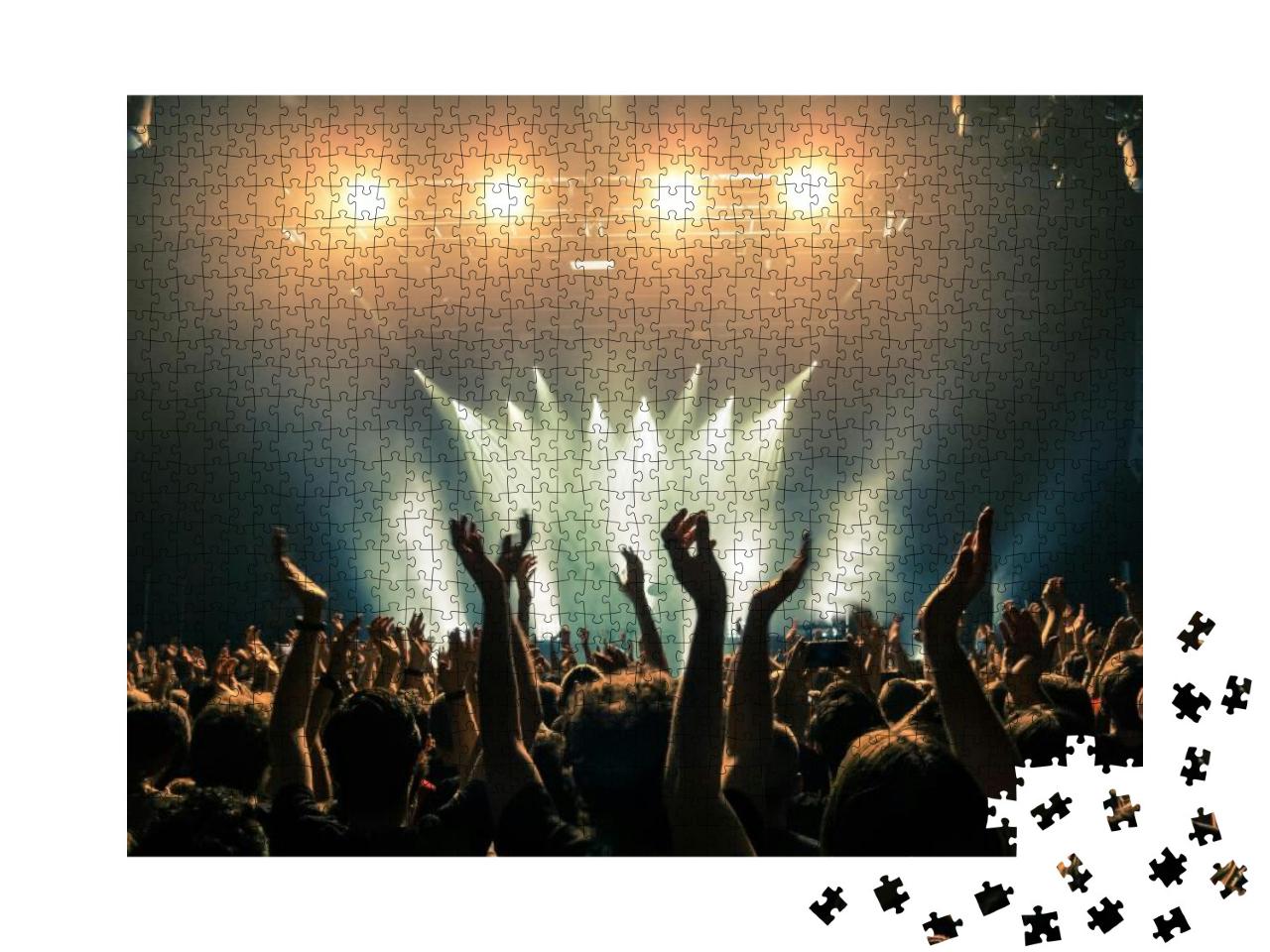 Concert Crowd Attending a Concert, People Silhouettes Are... Jigsaw Puzzle with 1000 pieces