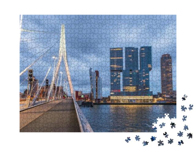 Rotterdam Skyline. Beautiful View After Sunset... Jigsaw Puzzle with 1000 pieces