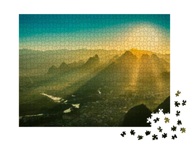 Sunrise Scenic View from Laozhai Shan Mountain, Near Xing... Jigsaw Puzzle with 1000 pieces