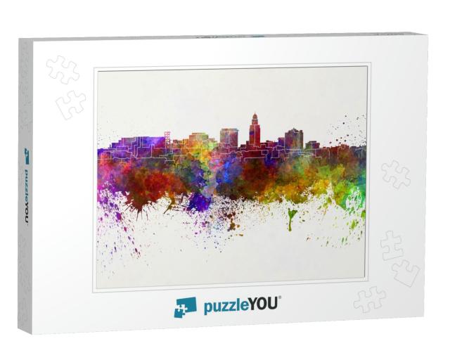 Lincoln Skyline in Watercolor Background... Jigsaw Puzzle