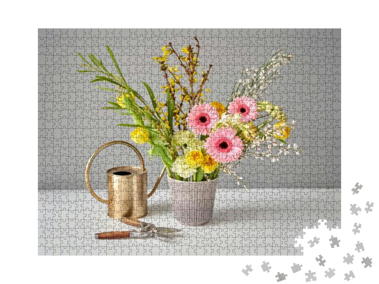 Finished Flower Arrangement in Kenzan a Vase for Home. Fl... Jigsaw Puzzle with 1000 pieces