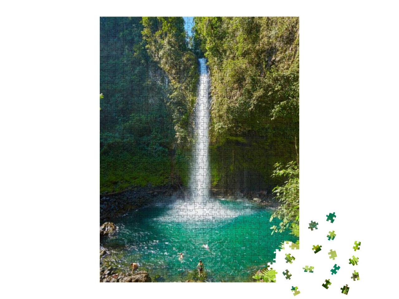 La Fortuna Waterfall, Waterfall with Emerald Pool in Rain... Jigsaw Puzzle with 1000 pieces