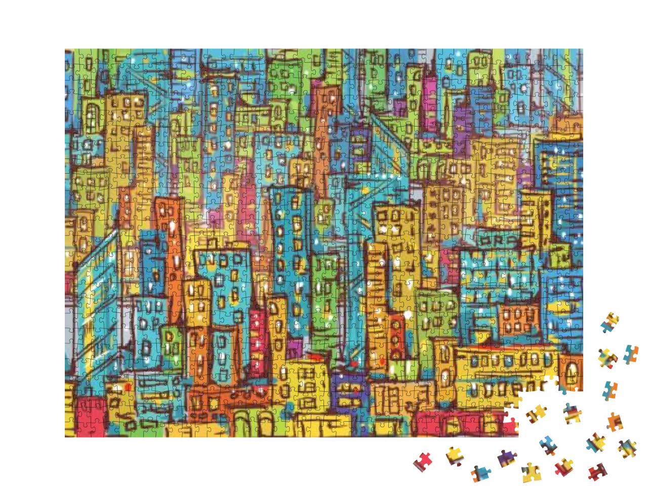 Cityscape Hand Drawn Vector Illustration... Jigsaw Puzzle with 1000 pieces