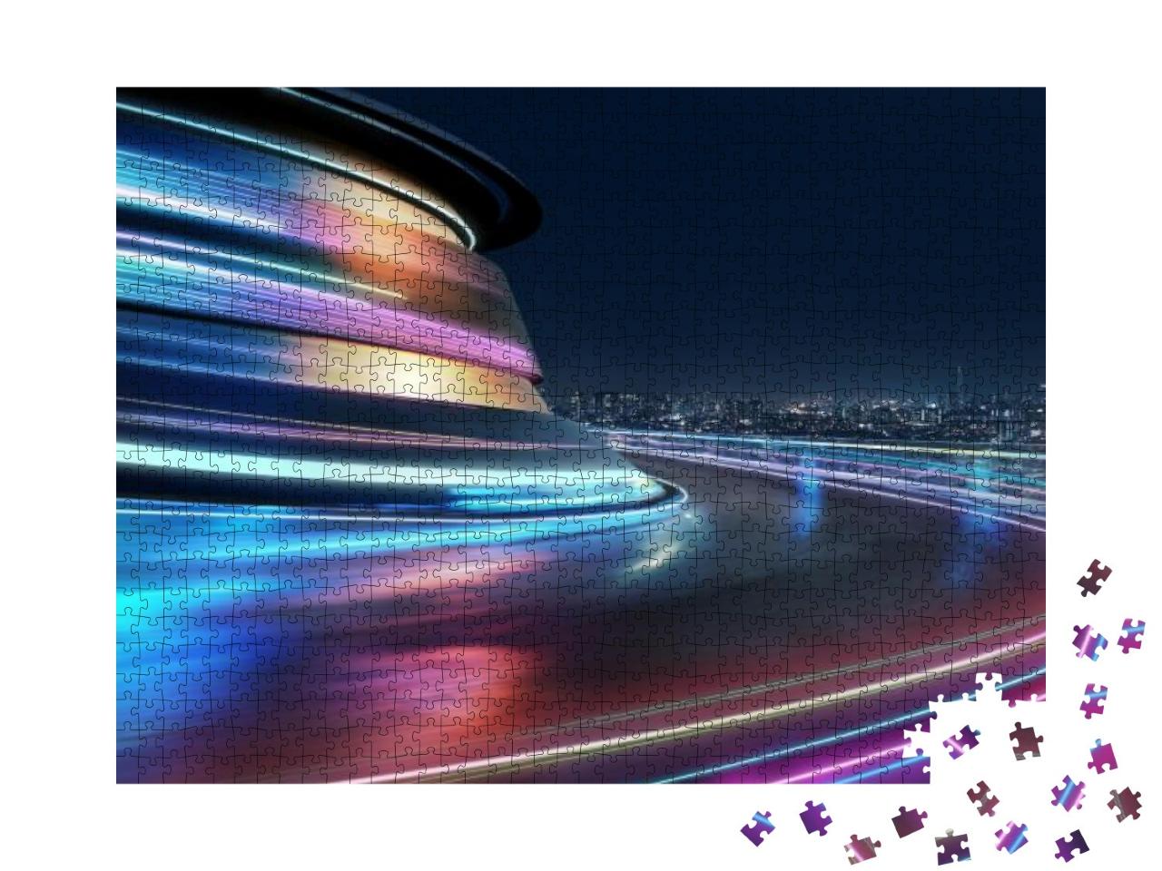 Abstract Motion Curvy Urban Road with Neon Light Motion E... Jigsaw Puzzle with 1000 pieces