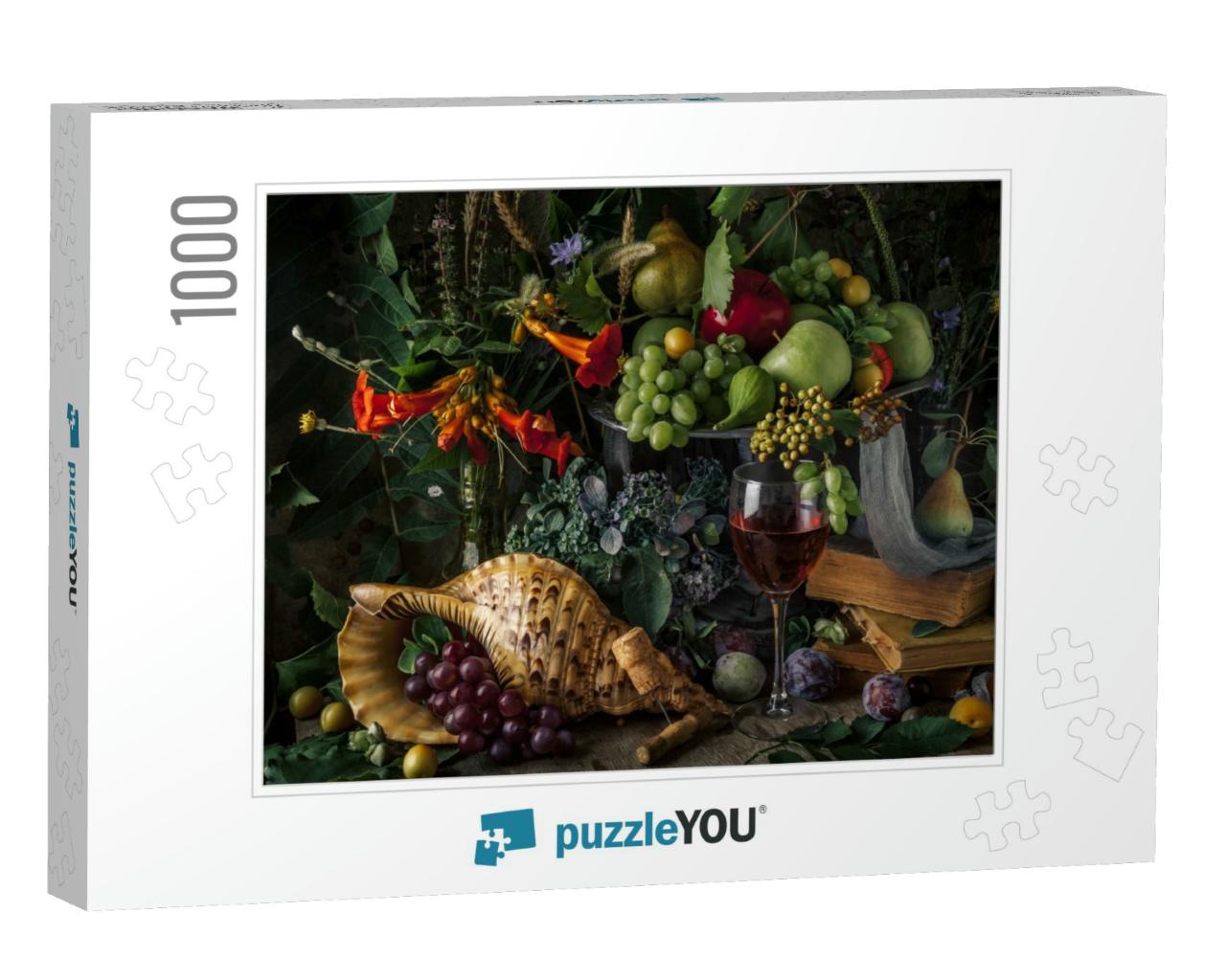 Classic Still Life with Fruit & Wine, a Beautiful Still L... Jigsaw Puzzle with 1000 pieces