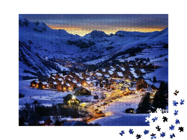 Evening Landscape & Ski Resort in French Alps, Saint Jean... Jigsaw Puzzle with 1000 pieces