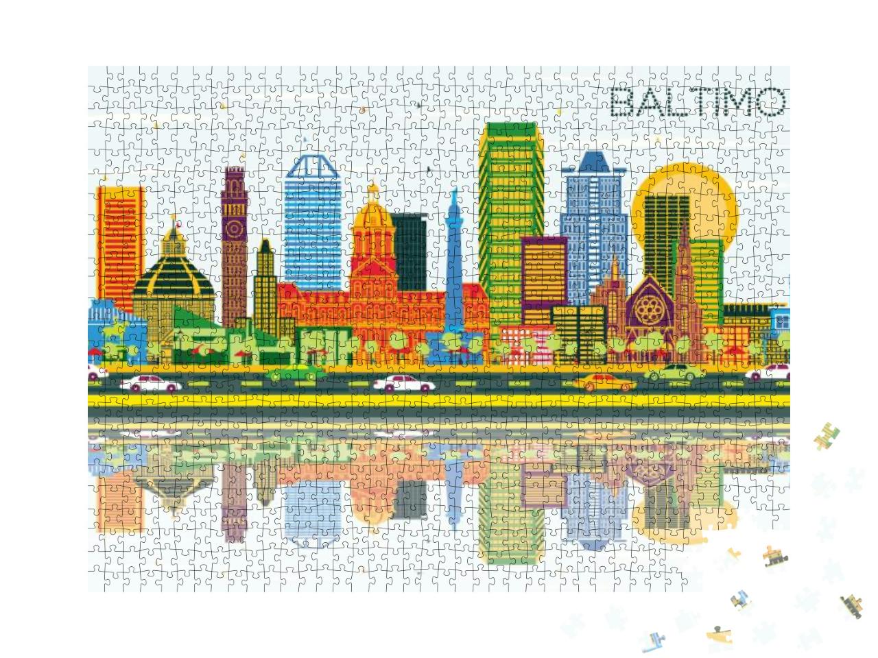 Baltimore Maryland City Skyline with Color Buildings, Blu... Jigsaw Puzzle with 1000 pieces