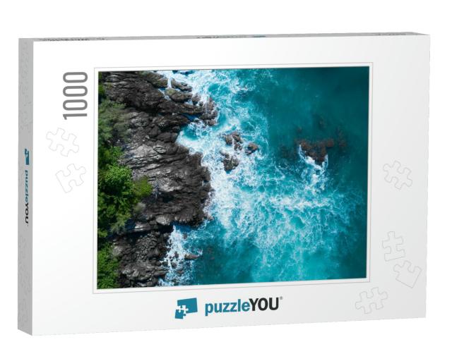 Aerial Drone Top View of Oceans Beautiful Waves Crashing... Jigsaw Puzzle with 1000 pieces