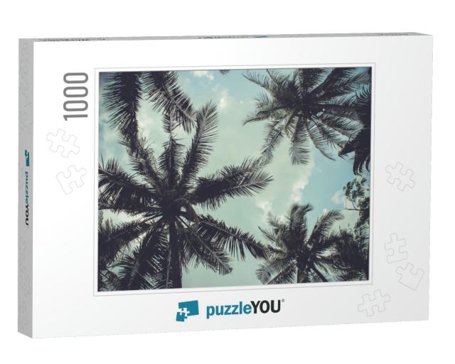 Branches of Coconut Palms Under Blue Sky... Jigsaw Puzzle with 1000 pieces