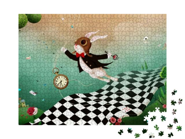 Magical Fantasy Background Wonderland with Rabbit & Chess... Jigsaw Puzzle with 1000 pieces