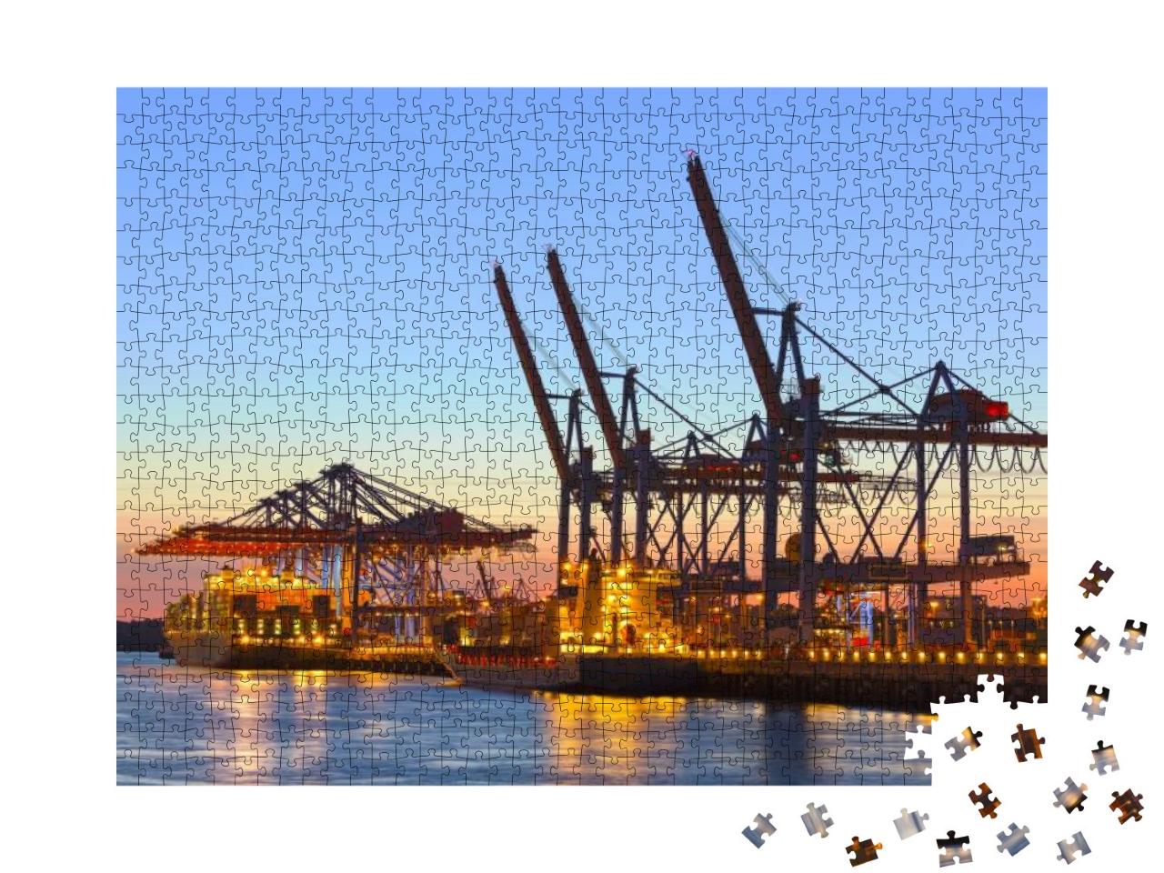 Container Ship At a Terminal At Dusk... Jigsaw Puzzle with 1000 pieces