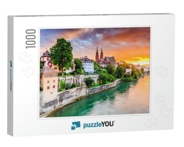 Basel, Switzerland. Old Town with Red Stone Munster Cathe... Jigsaw Puzzle with 1000 pieces