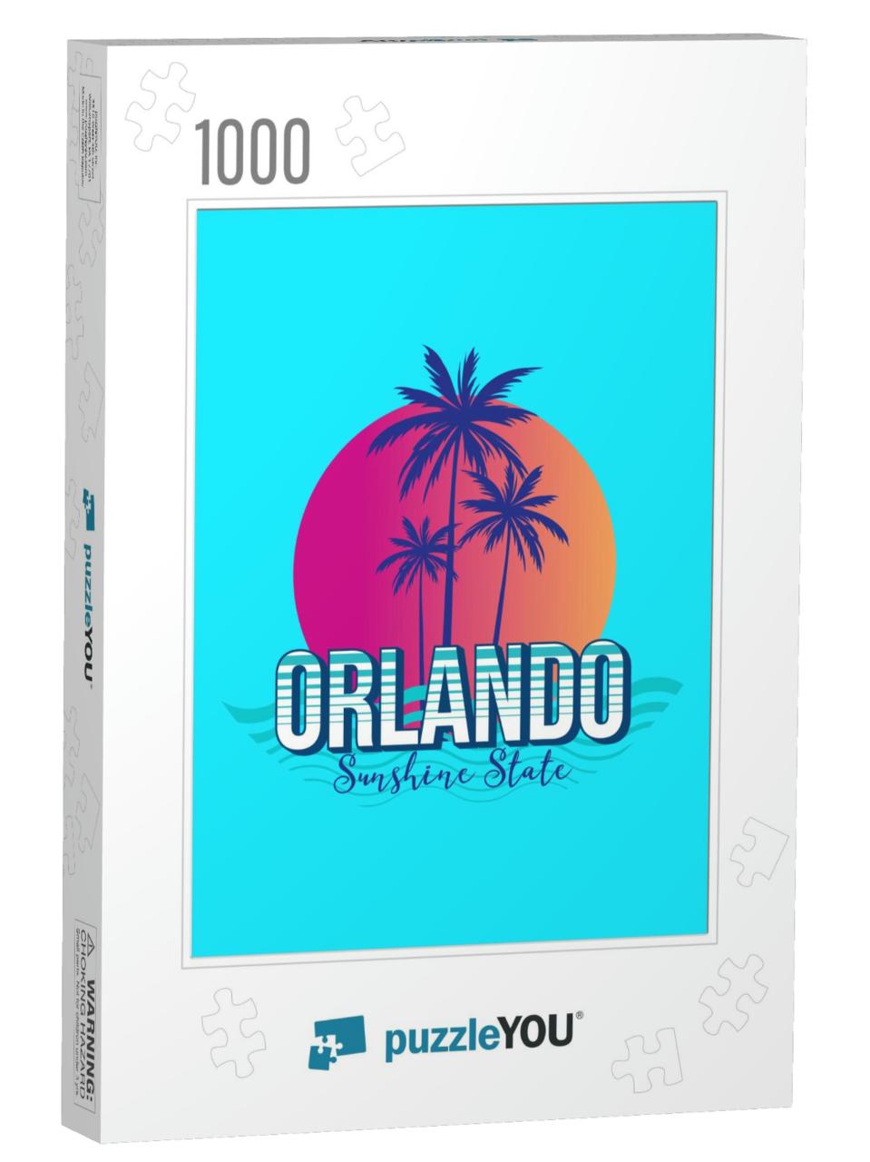 Orlando Florida Colorful Sunset Retro Vintage Poster Palm... Jigsaw Puzzle with 1000 pieces