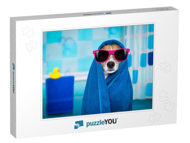 Jack Russell Dog in a Bathtub Not So Amused About... Jigsaw Puzzle