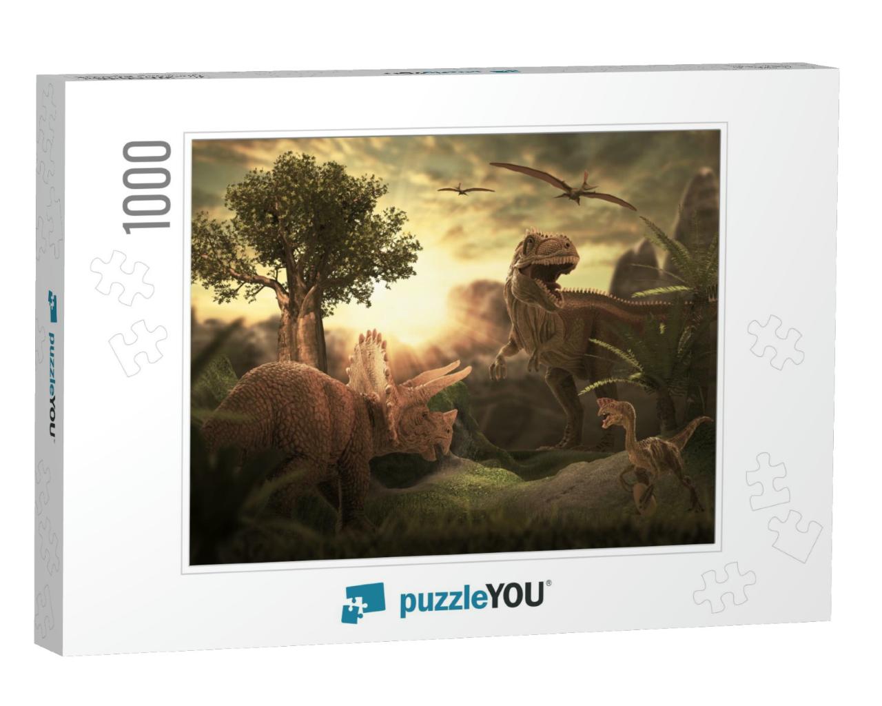 Scene of the Giant Dinosaur Destroy the Park. 3D Render P... Jigsaw Puzzle with 1000 pieces
