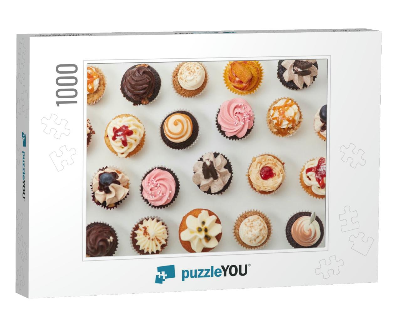 Lots of Assorted Colorful Cupcakes from Above with Toppin... Jigsaw Puzzle with 1000 pieces
