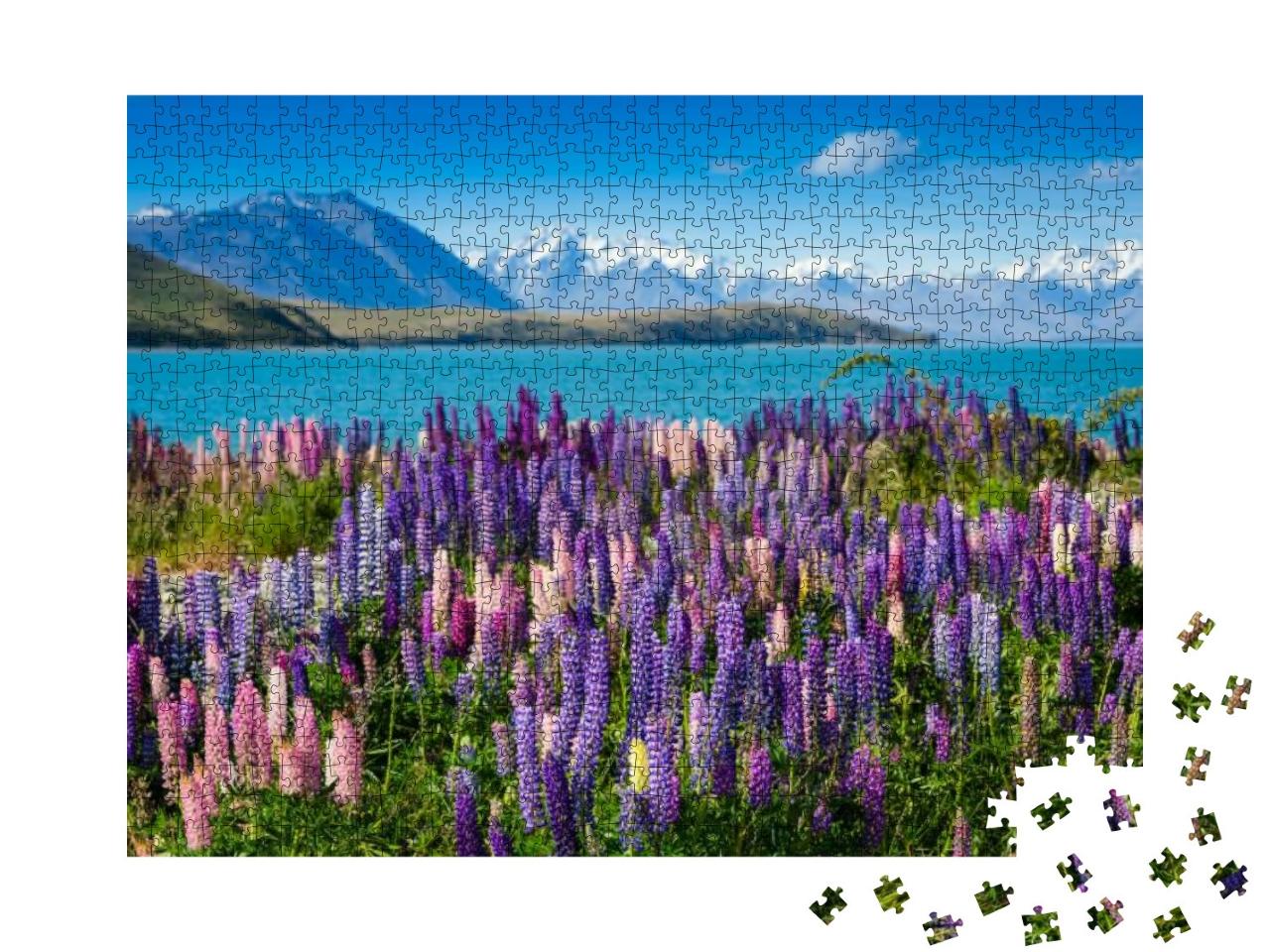 Majestic Mountain Lake with Llupins Blooming... Jigsaw Puzzle with 1000 pieces