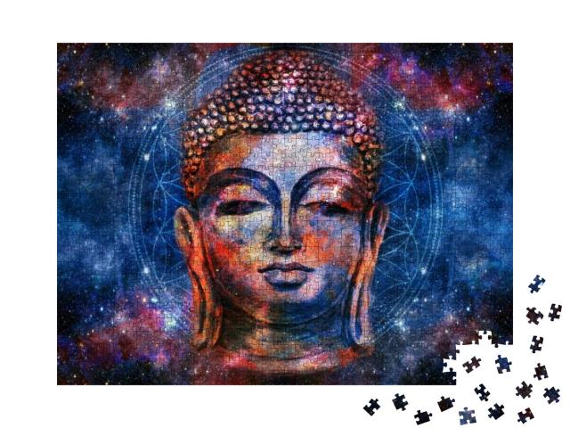 Head of Lord Buddha Digital Art Collage Combined with Wat... Jigsaw Puzzle with 1000 pieces