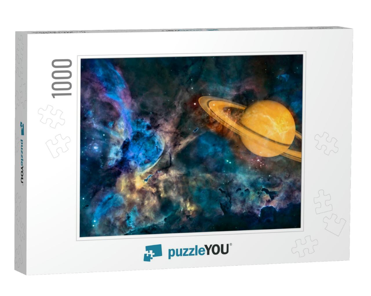 Planet Saturn from Outer Space. Space Nebula. Cosmic Clus... Jigsaw Puzzle with 1000 pieces