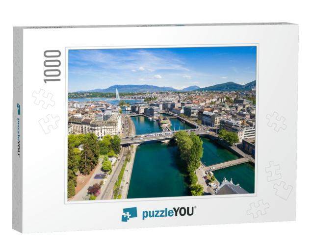 Aerial View of Leman Lake - Geneva City in Switzerland... Jigsaw Puzzle with 1000 pieces