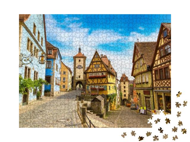 Medieval Old Street in Rothenburg Ob Der Tauber in a Beau... Jigsaw Puzzle with 1000 pieces