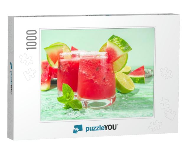 Cold Summer Cocktail, Watermelon Margaritas or Mojito wit... Jigsaw Puzzle with 1000 pieces