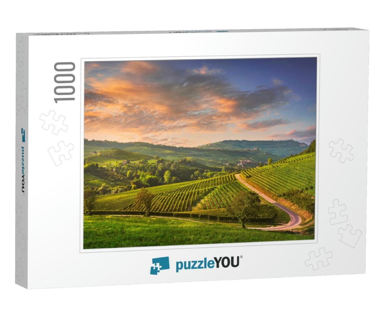 Langhe Vineyards Sunset Panorama, Barolo & La Morra, UNES... Jigsaw Puzzle with 1000 pieces