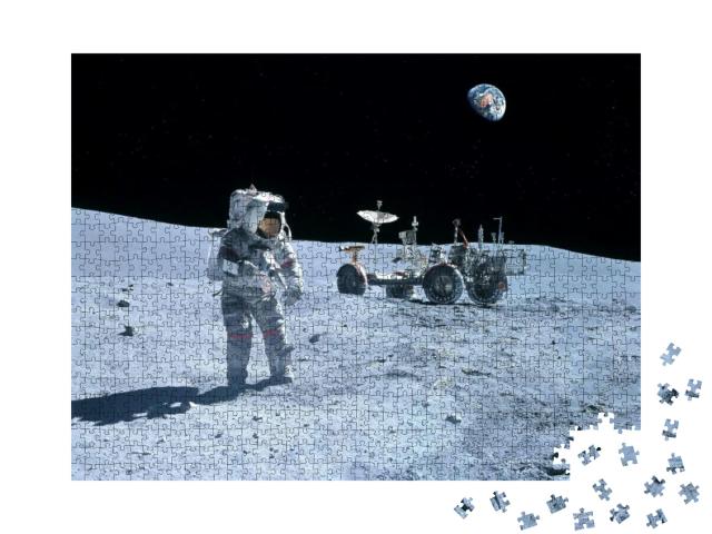 Astronaut Near the Moon Rover on the Moon. with Land on t... Jigsaw Puzzle with 1000 pieces