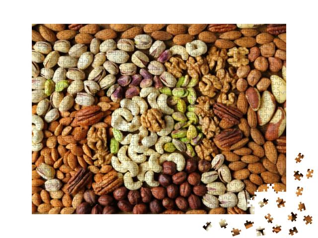 Natural Background Made from Different Kinds of Nuts... Jigsaw Puzzle with 1000 pieces