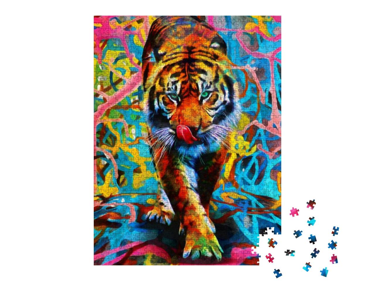 Modern Oil Painting of Tiger, Artist Collection of Animal... Jigsaw Puzzle with 1000 pieces
