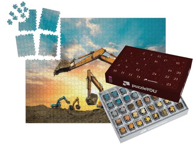 Four Excavators Work on Construction Site At Sunset... | Advent Calendar Jigsaw Puzzle